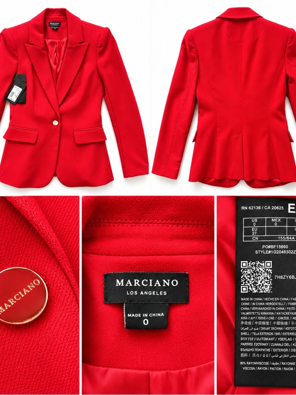 Marciano Bright Red Single-Button Tailored Blazer